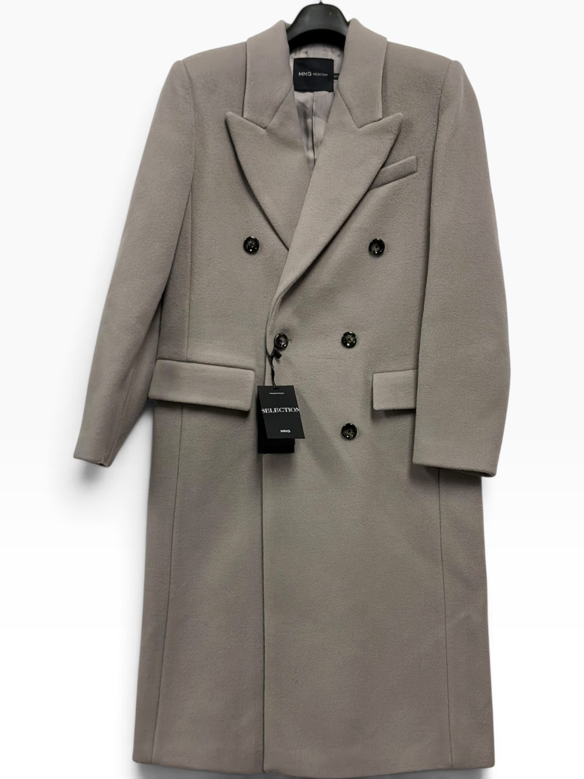 Mango MNG Selection Womens M Double Breasted Longline Wool Blend Coat Taupe NWT Mango MNG Selection Womens M Double Breasted Longline Wool Blend Coat Taupe NWT