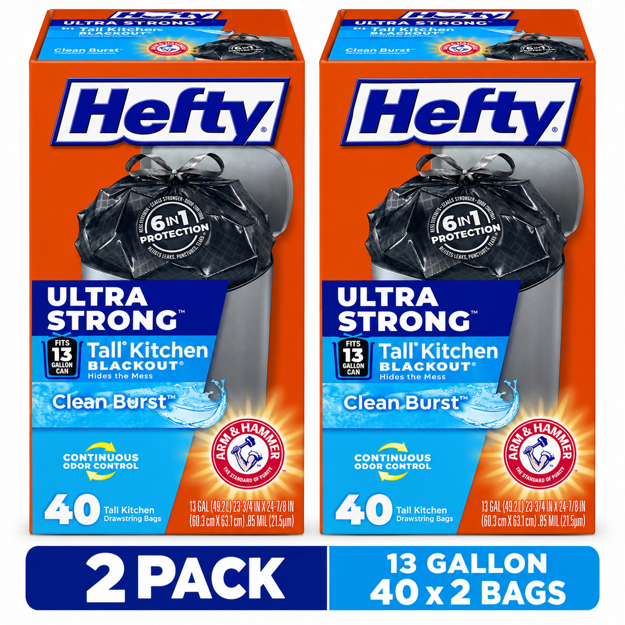 Hefty Ultra Strong 13 Gal Trash Bags Blackout Clean Burst 40 Ct 2 Pack Hefty Ultra Strong 13 Gal Trash Bags Blackout Clean Burst 40 Ct 2 Pack