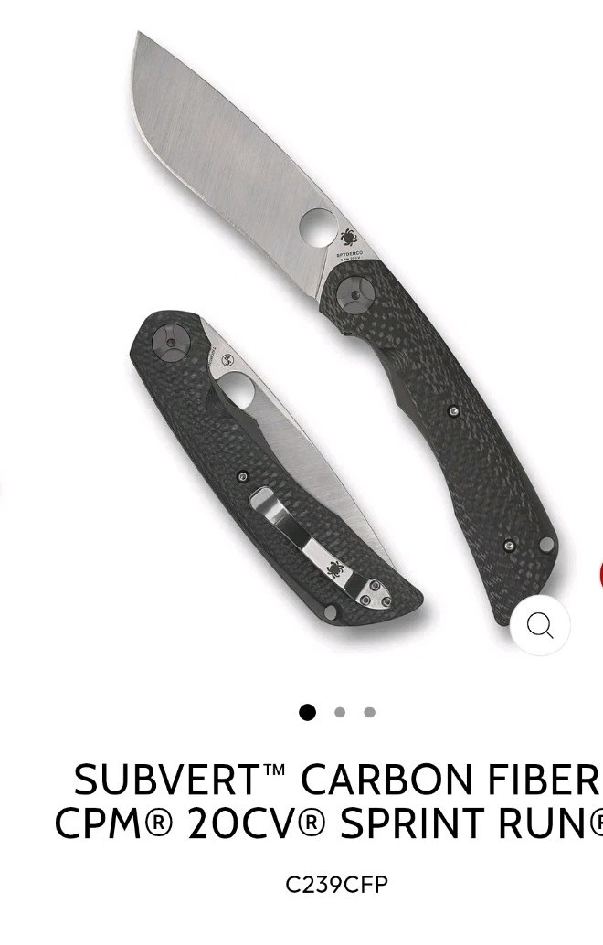 Spyderco Subvert C239CFP Carbon Fiber CPM 20CV Sprint Run Plain Edge Spyderco Subvert C239CFP Carbon Fiber CPM 20CV Sprint Run Plain Edge