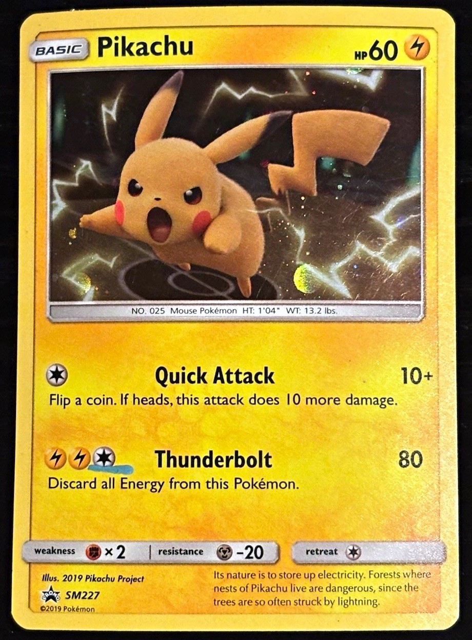 Pikachu SM227 2019 Pokemon Sun & Moon Black Star Promo Holo SWIRL 🌀 - MP