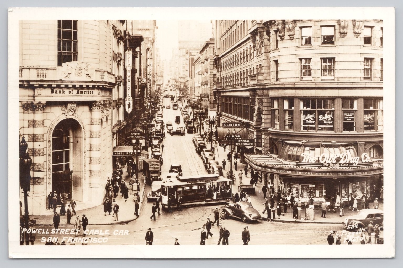Vintage 1944 RPPC Powell Street Cable Car San Francisco Cityscape Postcard Vintage 1944 RPPC Powell Street Cable Car San Francisco Cityscape Postcard