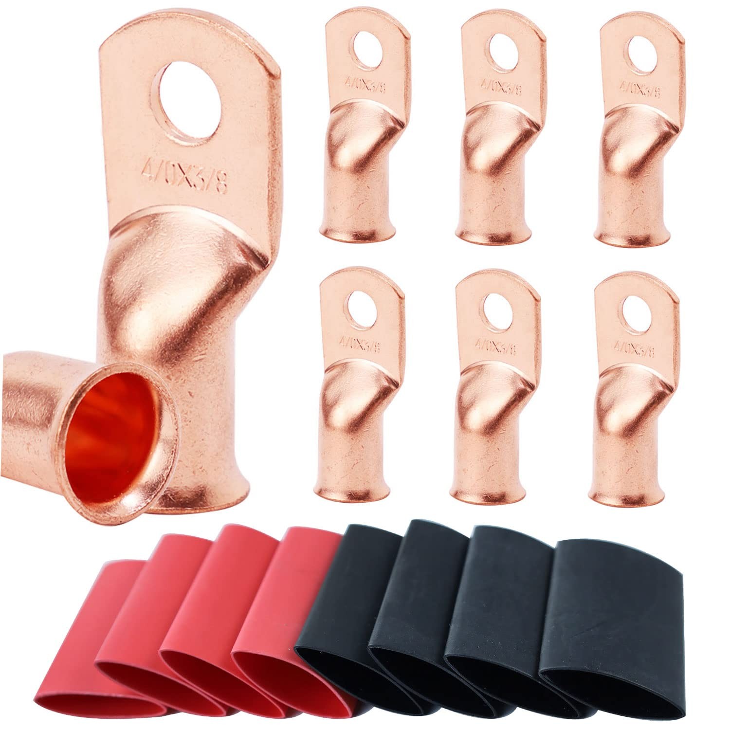 8 PCS 4/0 AWG 3/8 Battery Cable Lugs Copper Wire Ring Terminals 8 PCS 4/0 AWG 3/8 Battery Cable Lugs Copper Wire Ring Terminals