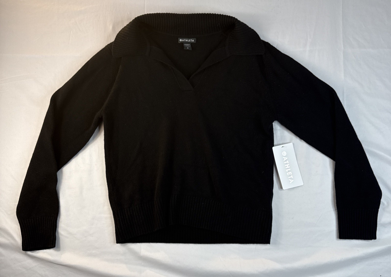 Athleta Alpine Collar Sweater Merino Wool Cashmere Medium Black Preppy NWT
