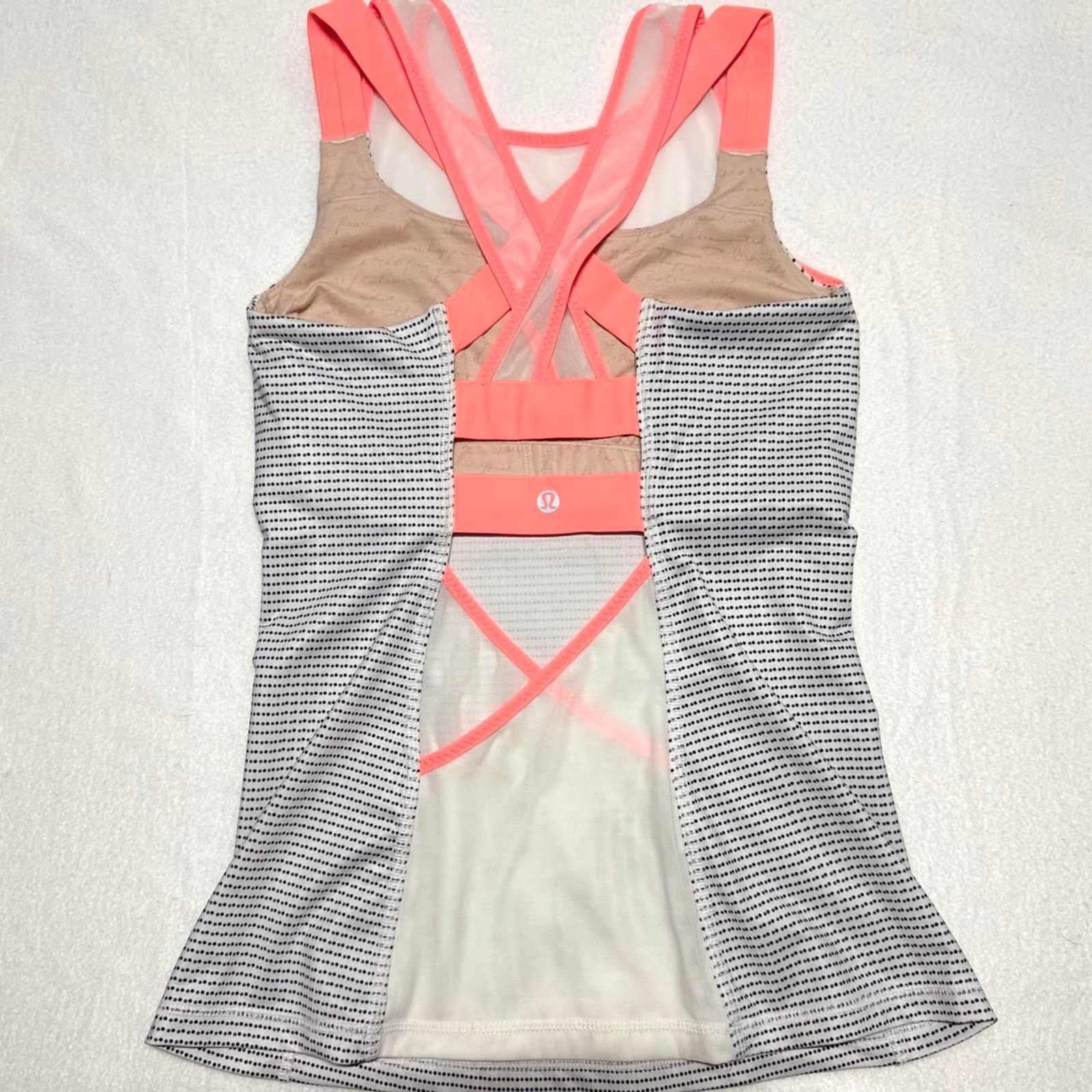 lululemon ready, set, sweat tank top double dot white coral criss cross coral lululemon ready, set, sweat tank top double dot white coral criss cross coral