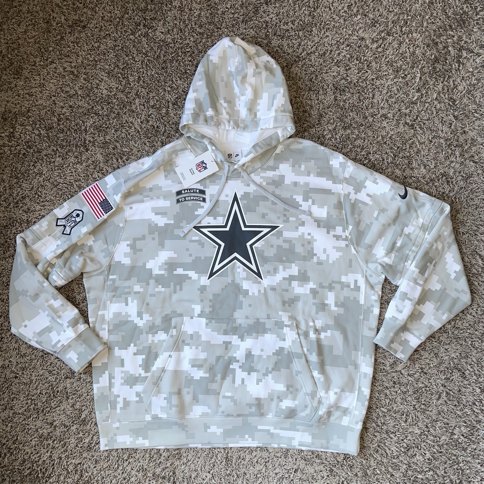 Nike Dallas Cowboys White Camo Hoodie Salute to Service Men’s Size 2XL NEW