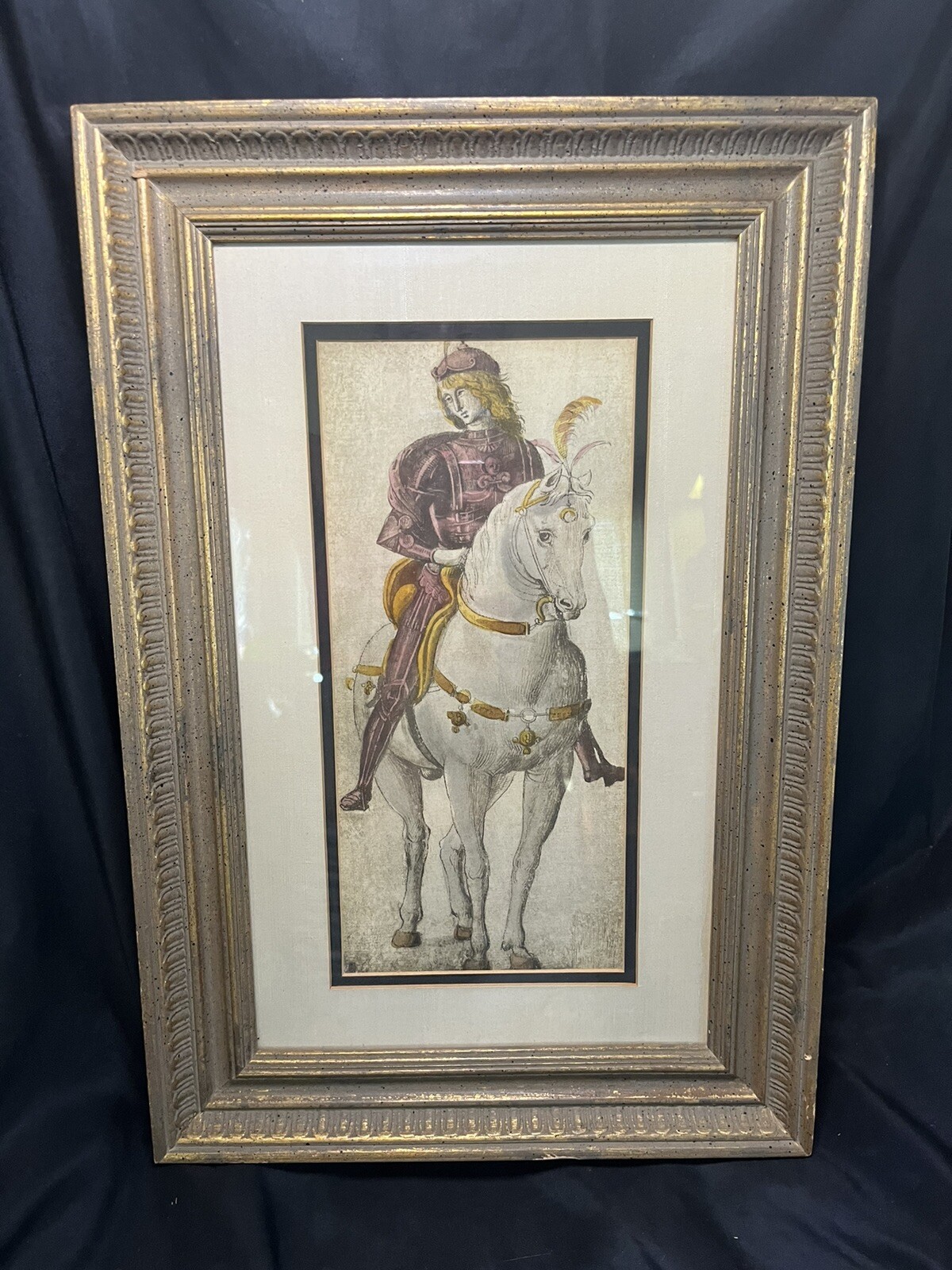 VINTAGE 20” X 13” Italian Renaissance Man On Horse FRAMED PRINT VINTAGE 20” X 13” Italian Renaissance Man On Horse FRAMED PRINT