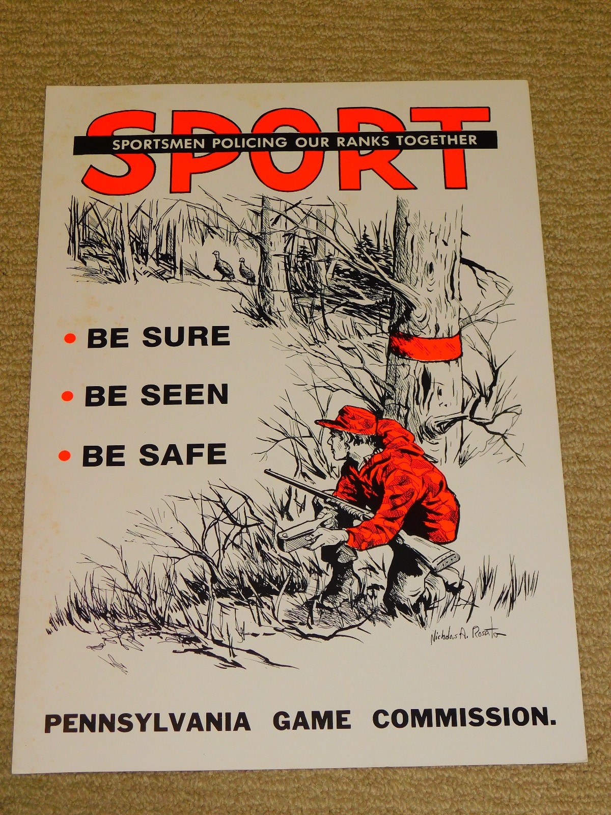 ORIG Vtg PA Pennsylvania Game Commission SPORT Safe Hunting Poster Sign 16x11 ORIG Vtg PA Pennsylvania Game Commission SPORT Safe Hunting Poster Sign 16x11