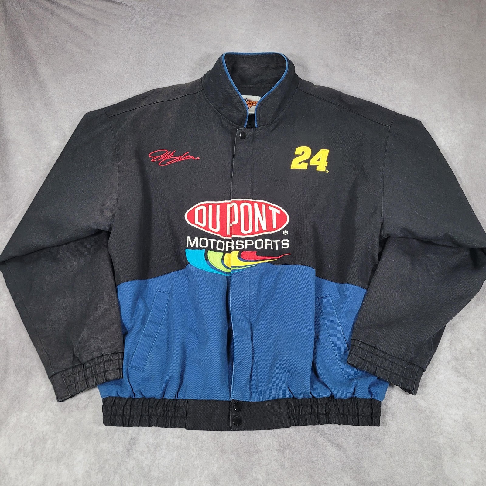 Vintage Jeff Gordon Jacket Mens Large Black NASCAR DuPont 24 Winner\'s Circle