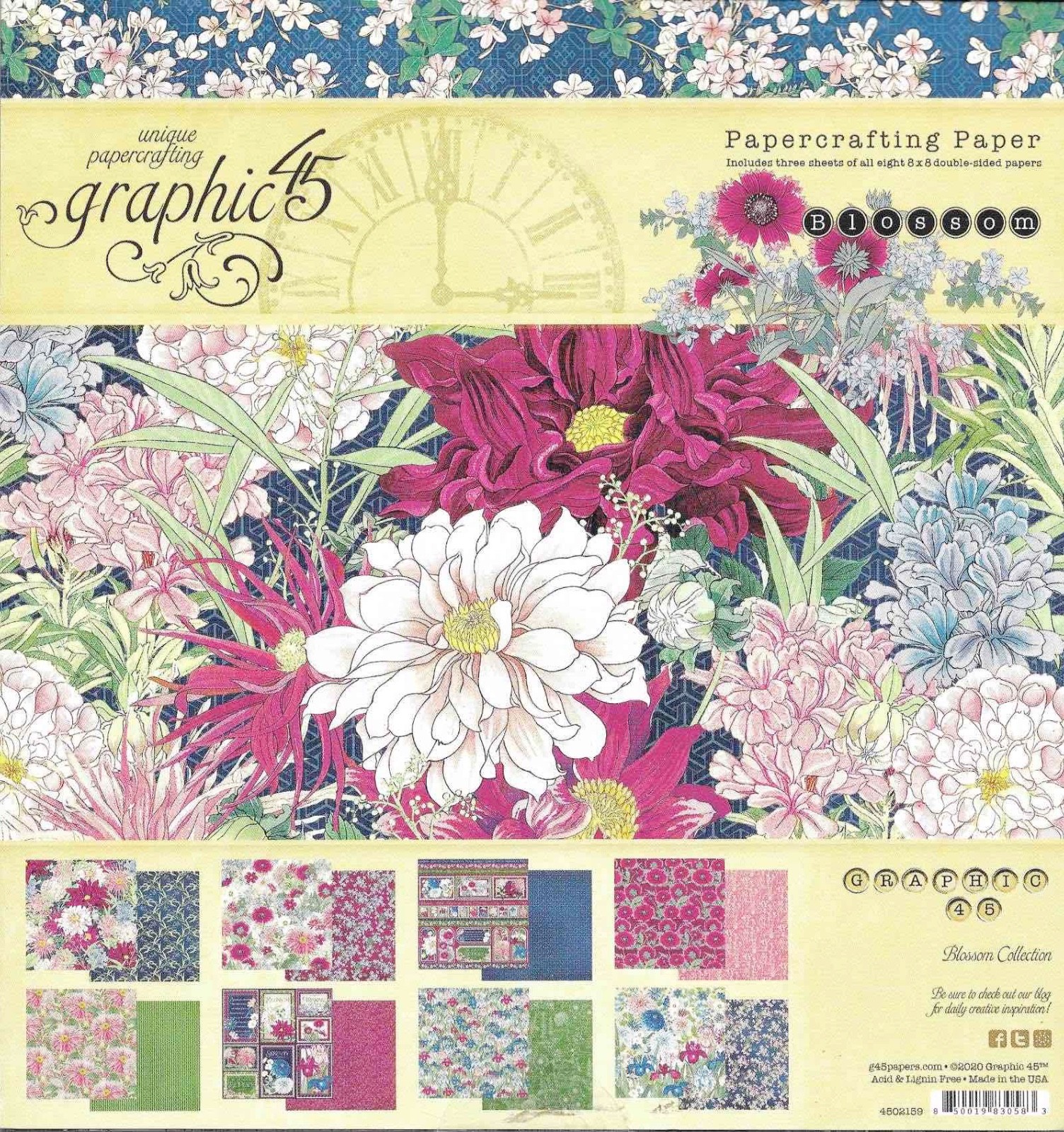 Graphic 45 Blossom Patterns/Solids + 8 x 8 and loose sheets
