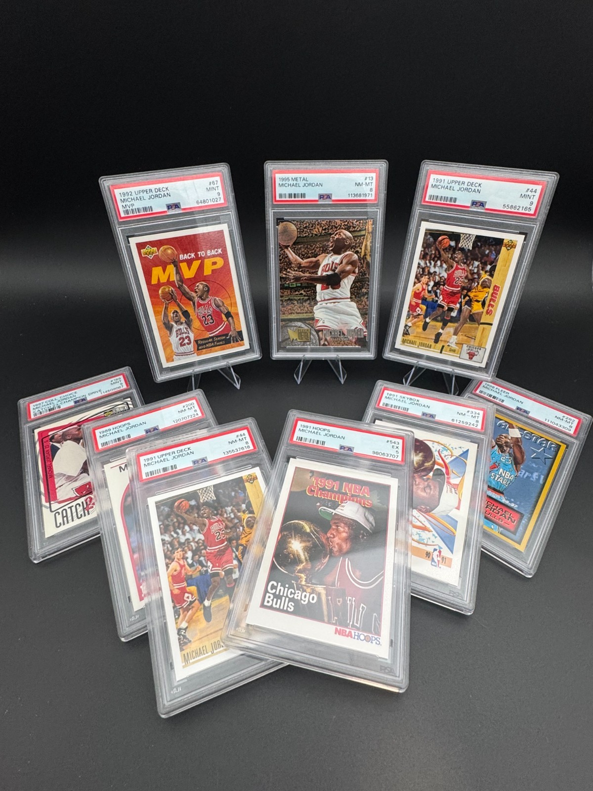 Michael Jordan PSA Lot (9) - 1995-96 Fleer Metal 13 / 91 Upper Deck / 89 Hoops