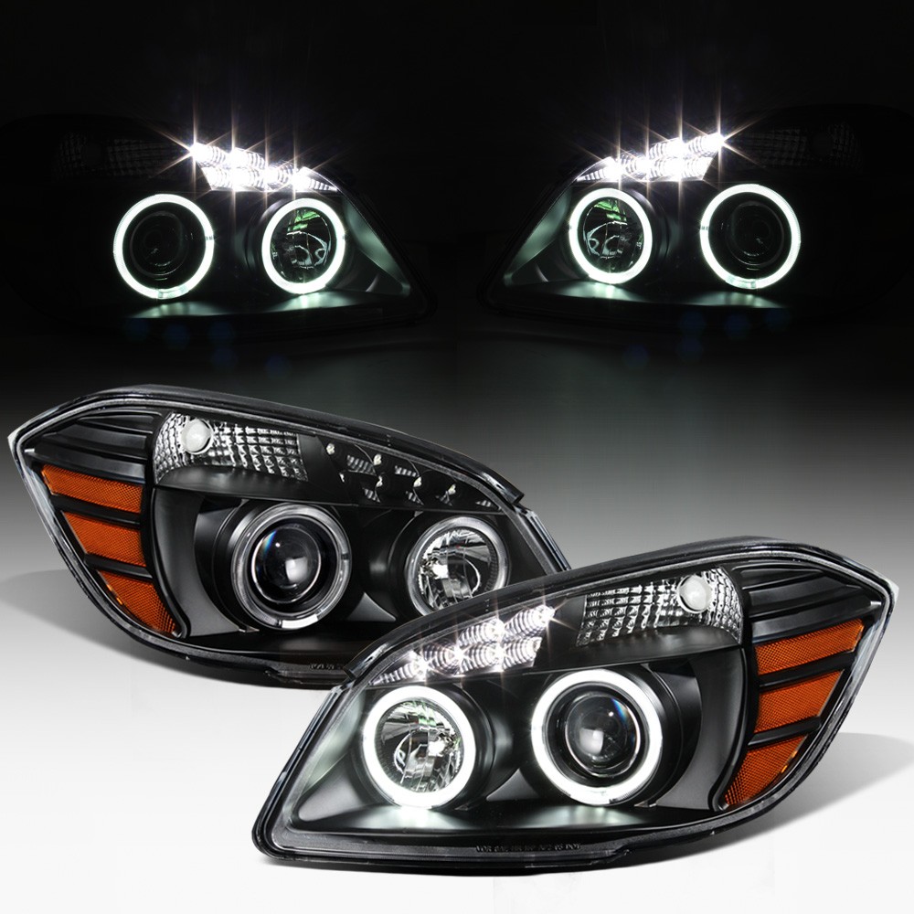 Black 2005-2010 Chevy Cobalt 07-10 Pontiac G5 LED DRL Halo Projector Headlights Black 2005-2010 Chevy Cobalt 07-10 Pontiac G5 LED DRL Halo Projector Headlights