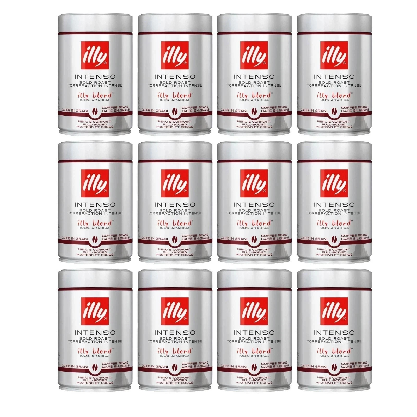12 X illy Intenso Whole Bean Coffee in Tin 100% Arabica Dark Roast 250g