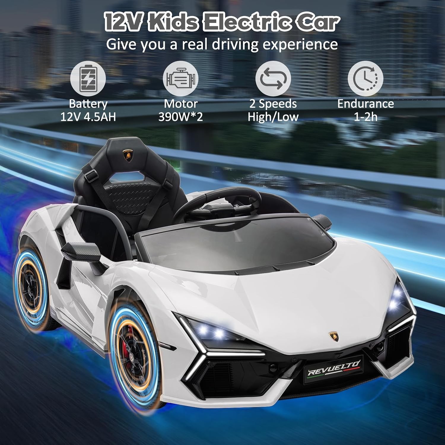 Licensed Lamborghini Revuelto 12V Ride on Car Bluetooth USB Music Remote LED
