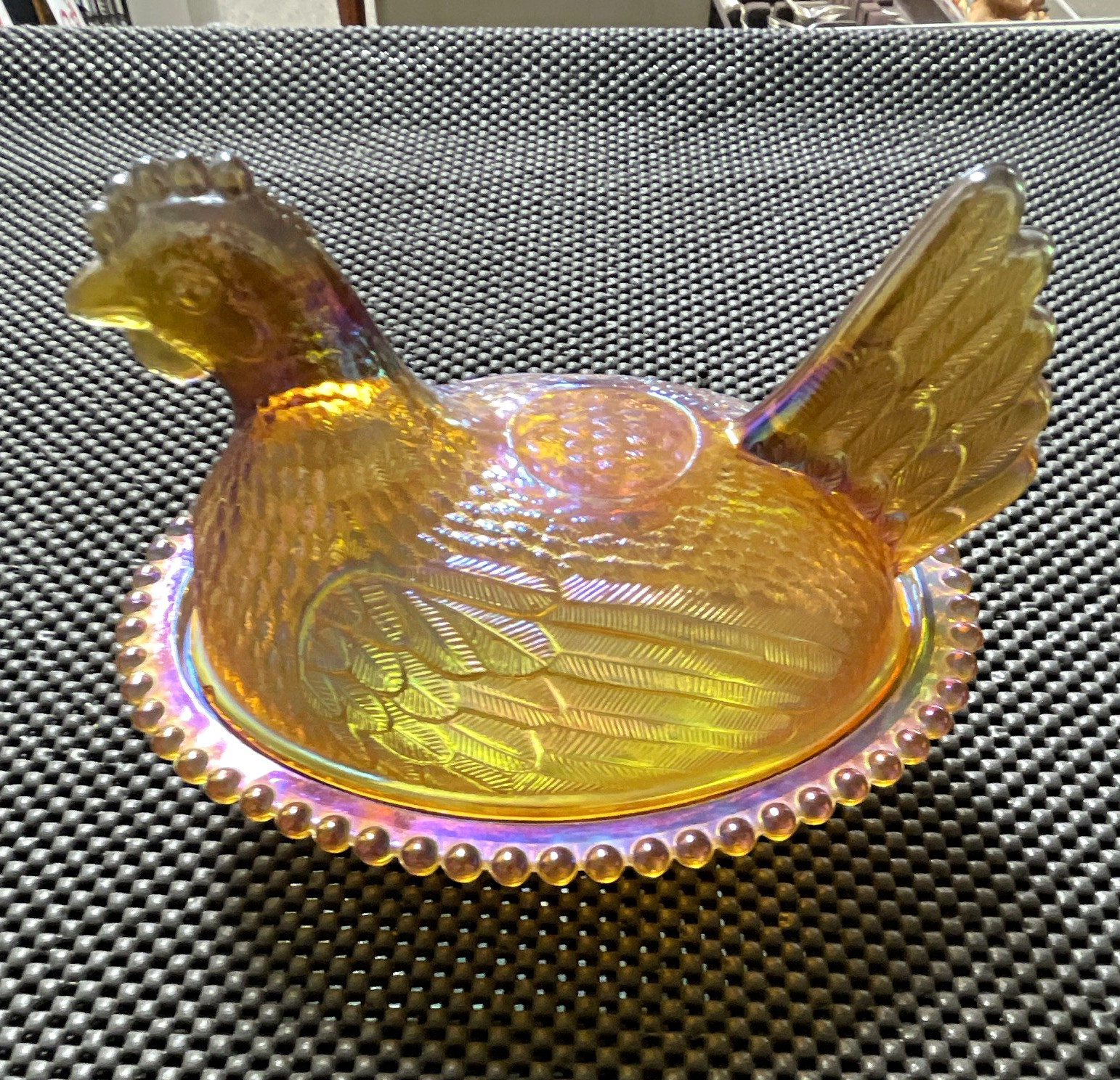 vintage Indiana Glass amber iridescent/marigold carnival glass 7-inch \ vintage Indiana Glass amber iridescent/marigold carnival glass 7-inch \