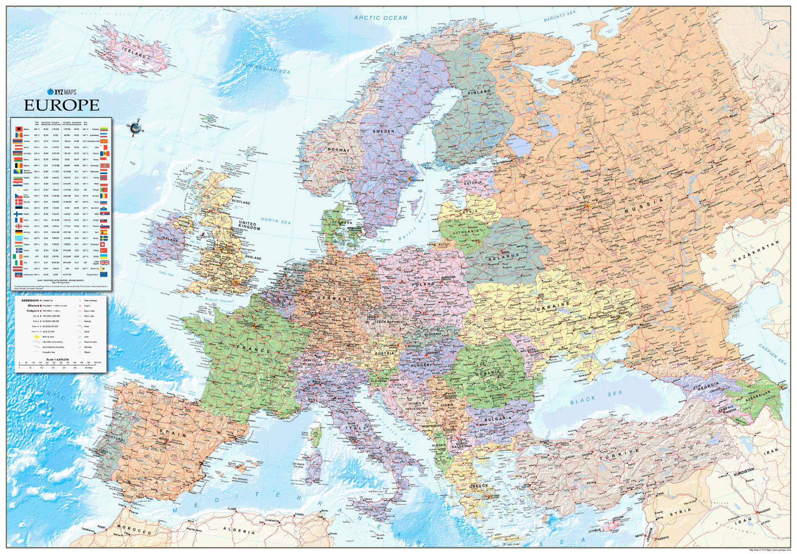 Map of Europe, European Political Wall Map, Poster of Europe