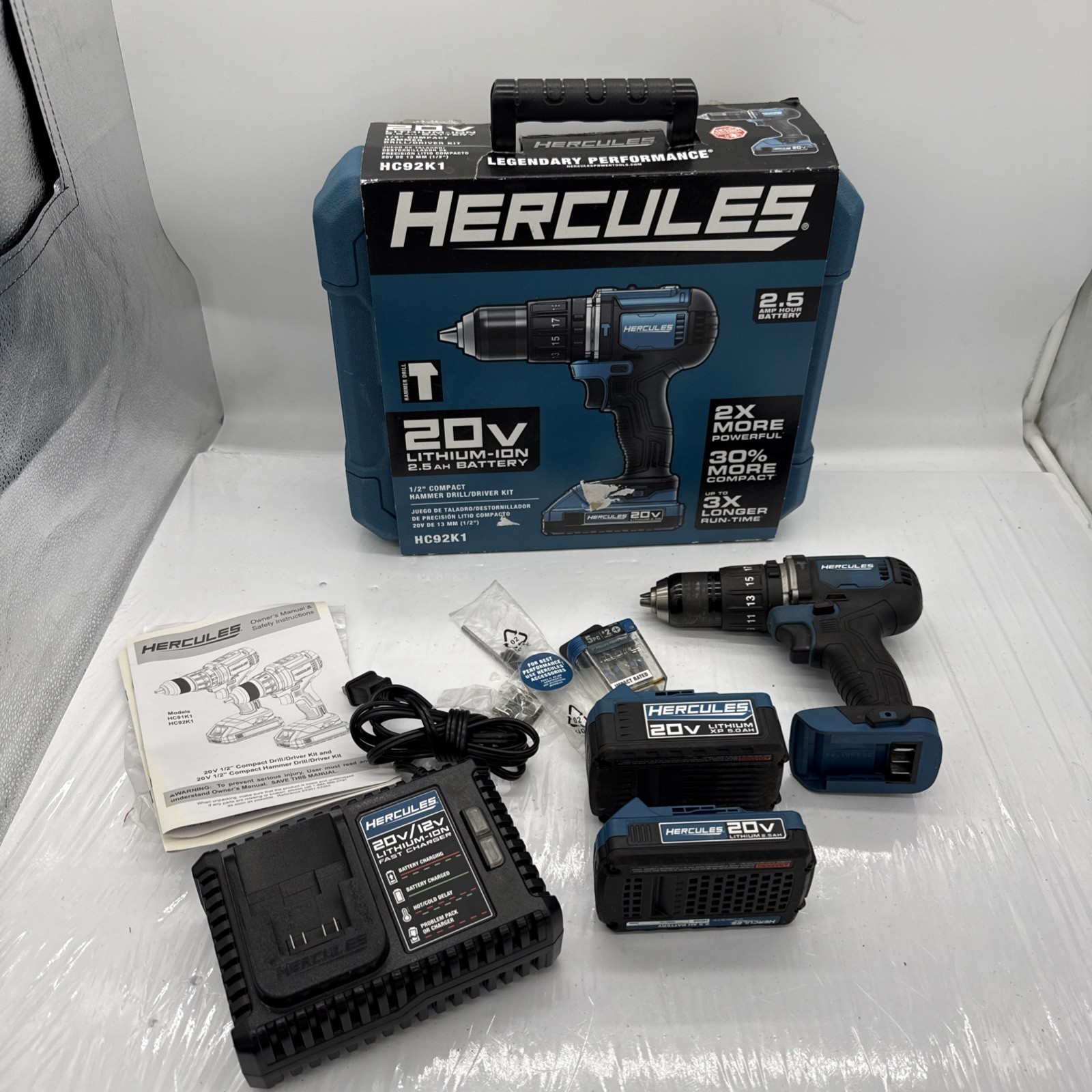 HERCULES 20V Brushless Drill/Driver, 1 5Ah, 1 2.5ah, Case, Charger HERCULES 20V Brushless Drill/Driver, 1 5Ah, 1 2.5ah, Case, Charger