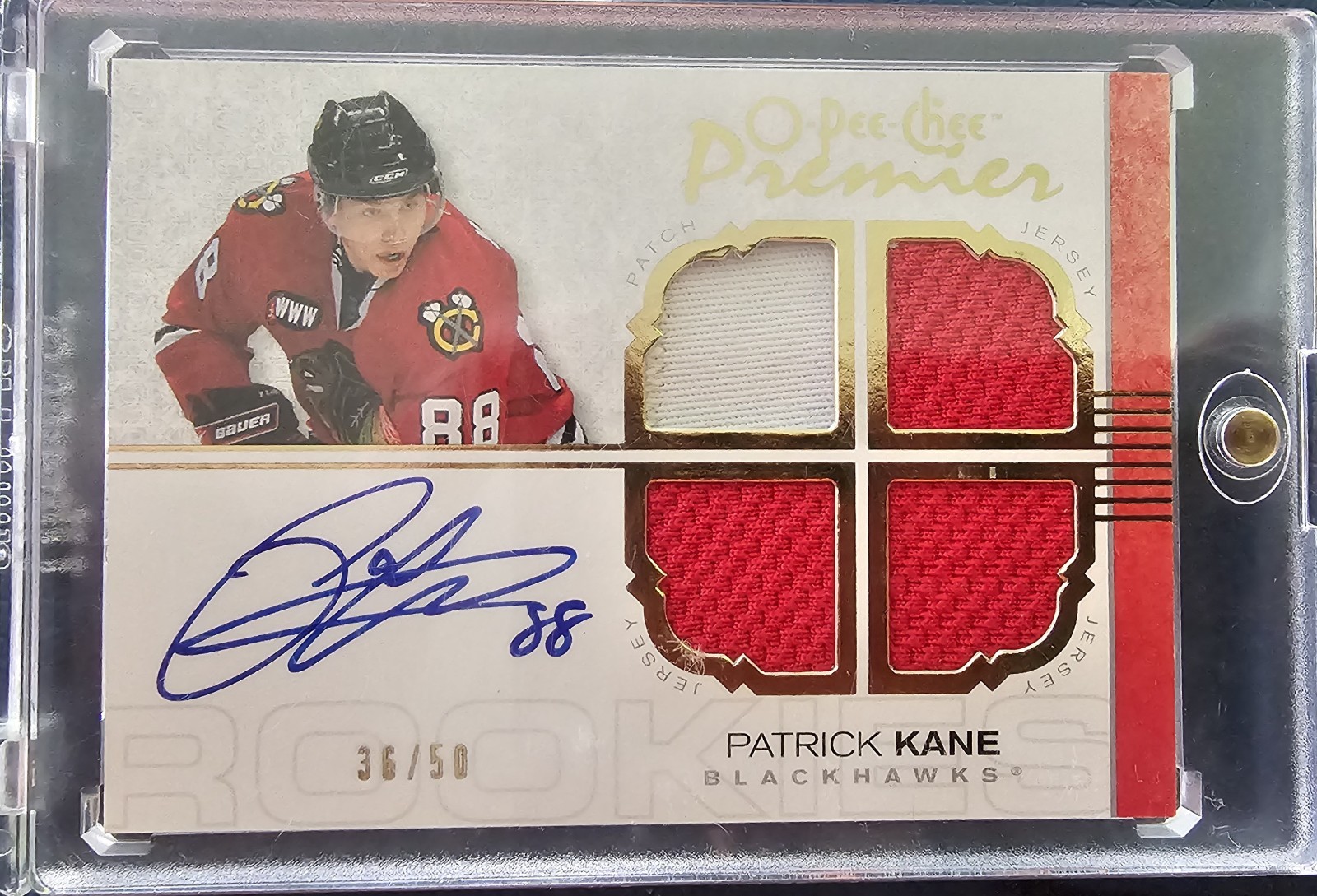 07-08 Patrick Kane OPC Premier #/50 Rookie Patch Auto 07-08 Patrick Kane OPC Premier #/50 Rookie Patch Auto