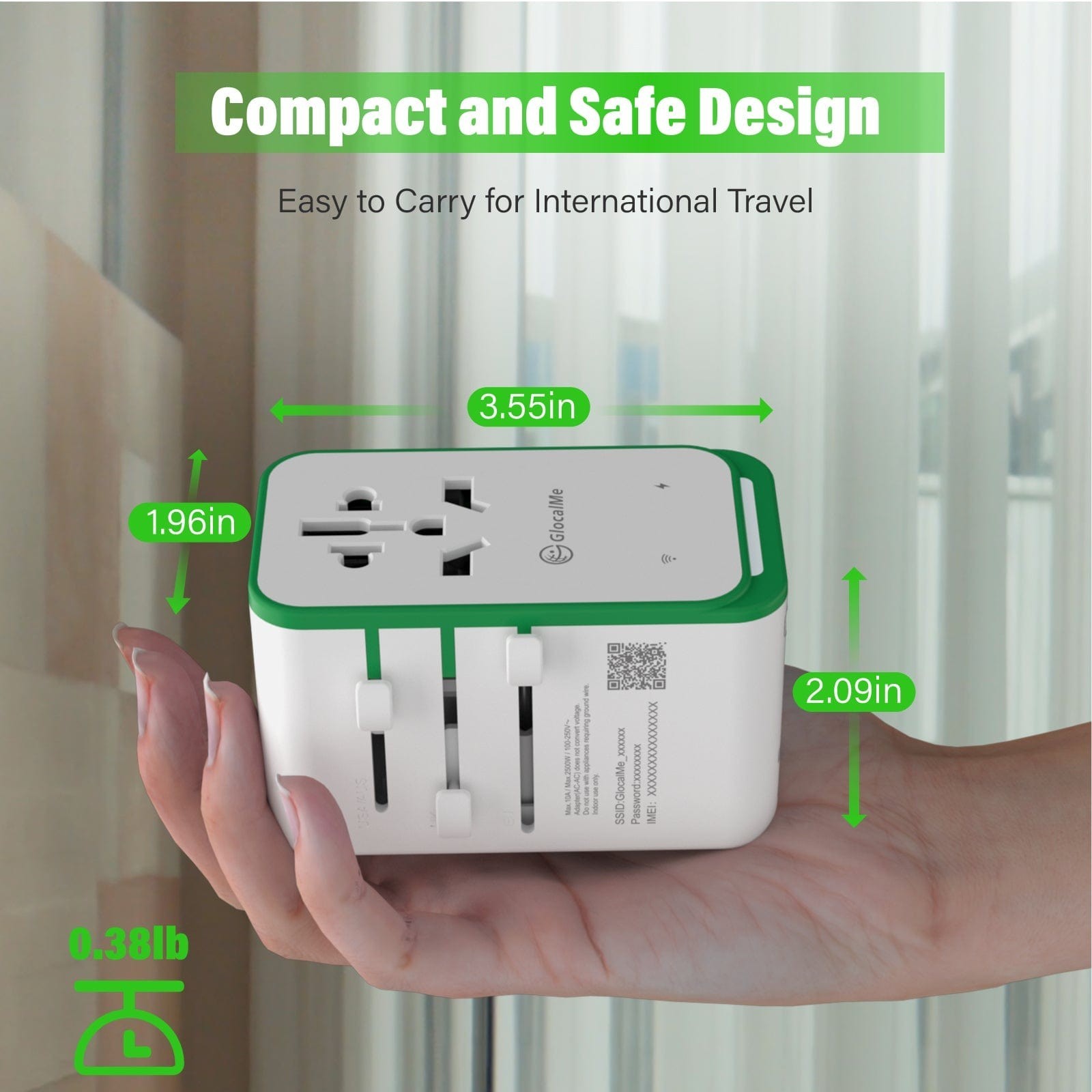 NomadsFi PlugFi 70W Travel Adapter with 4G WiFi Hotspot(Powerby Glocalme)