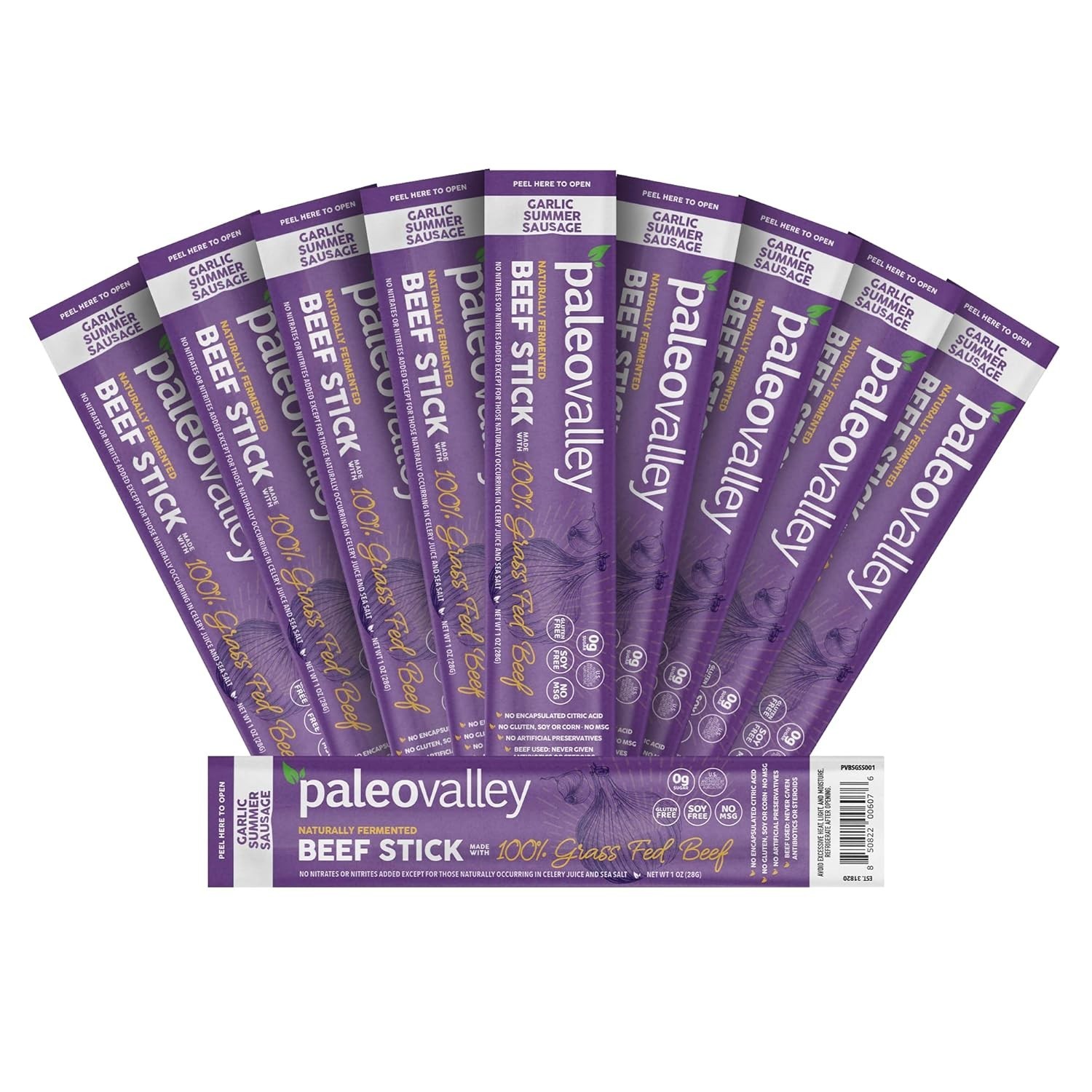 Paleovalley 100% Grass Fed Garlic Summer Sausage Beef Sticks Paleovalley 100% Grass Fed Garlic Summer Sausage Beef Sticks