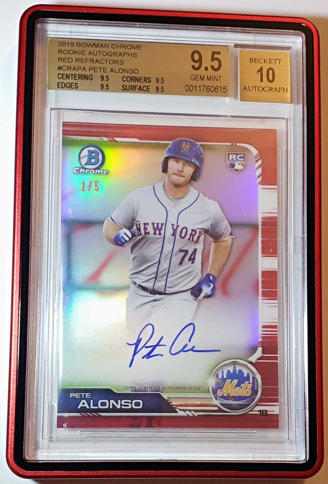 PETE ALONSO 2019 BOWMAN CHROME ROOKIE AUTO ON CARD RED REFRACTOR /5 BGS 9.5/10🔥 PETE ALONSO 2019 BOWMAN CHROME ROOKIE AUTO ON CARD RED REFRACTOR /5 BGS 9.5/10🔥
