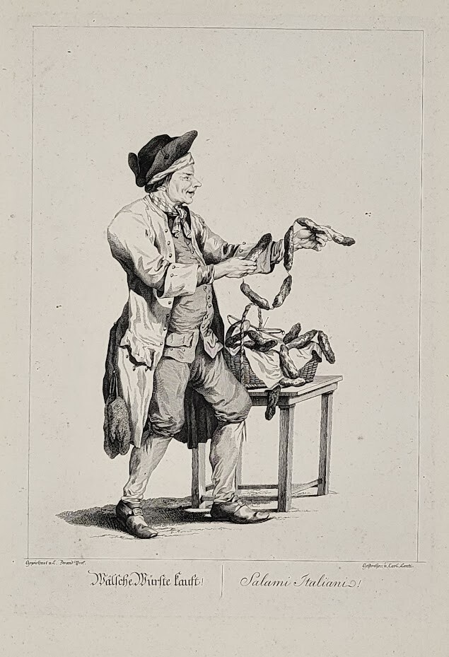 After BRAND Johann Ch. (1722 - 1795) Italian Salami (Pl. des Cris de la rue) After BRAND Johann Ch. (1722 - 1795) Italian Salami (Pl. des Cris de la rue)