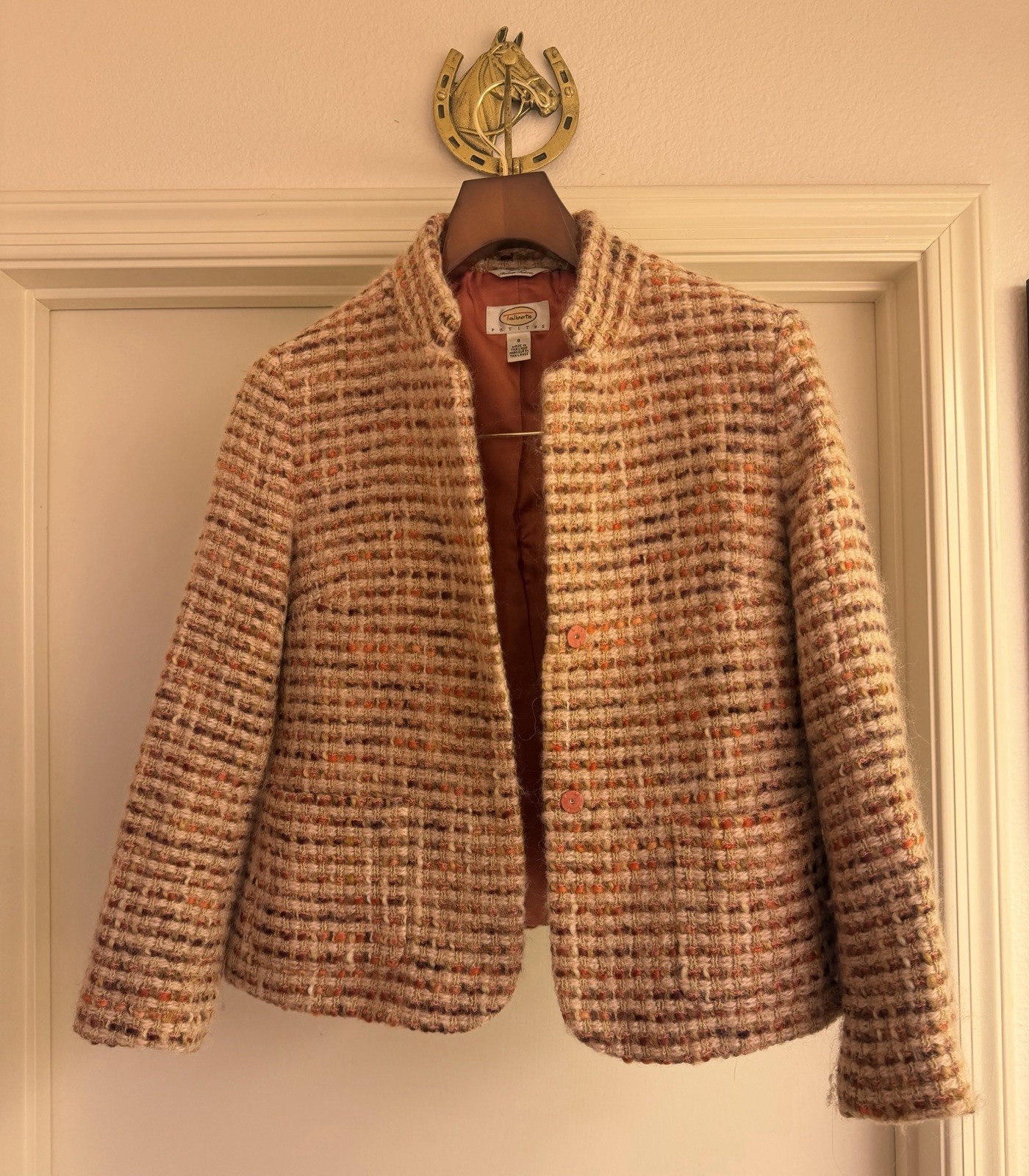 Talbots Women’s Tweed Boucle Jacket Blazer Orange Cream Brown Classic