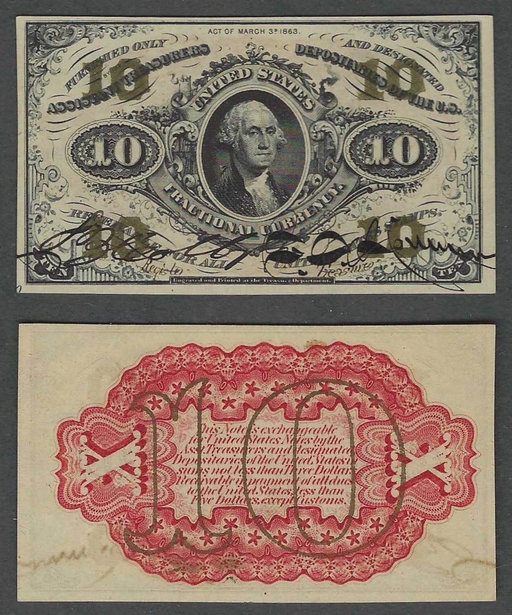 3rd Issue 10c HAND SIGNED/RED BACK PMG Choice UNC 64 Fractional Currency 3rd Issue 10c HAND SIGNED/RED BACK PMG Choice UNC 64 Fractional Currency