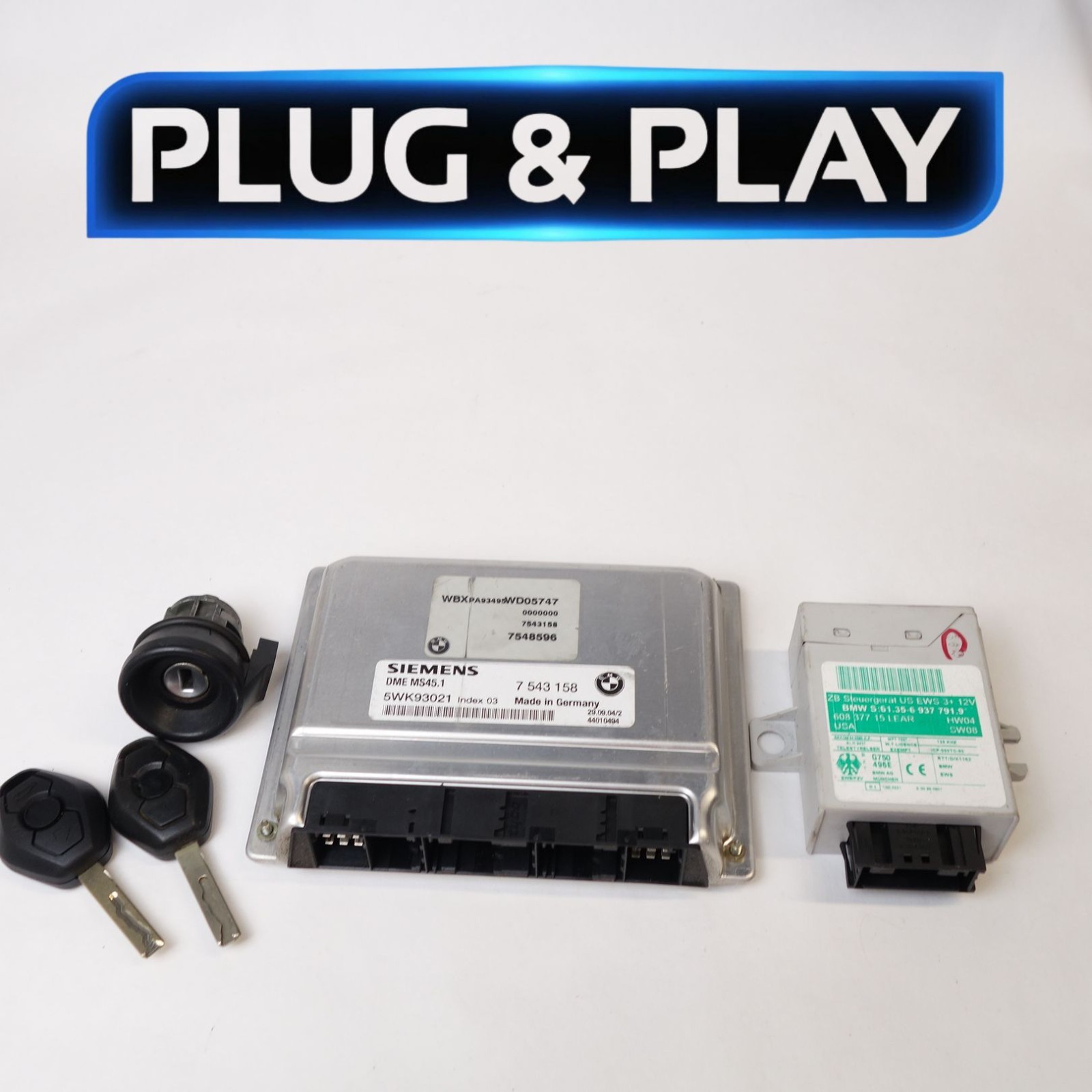 🍅 7543158 DME ECM ECU + IGNITION SWITCH + 2 KEYS + EWS3+ 3.0L BMW E83 X3 2005