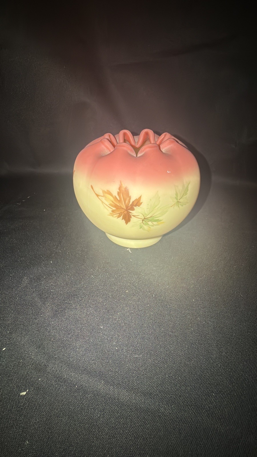 Fenton Autumn Leaves Burmese Uranium Glass Rose Bowl