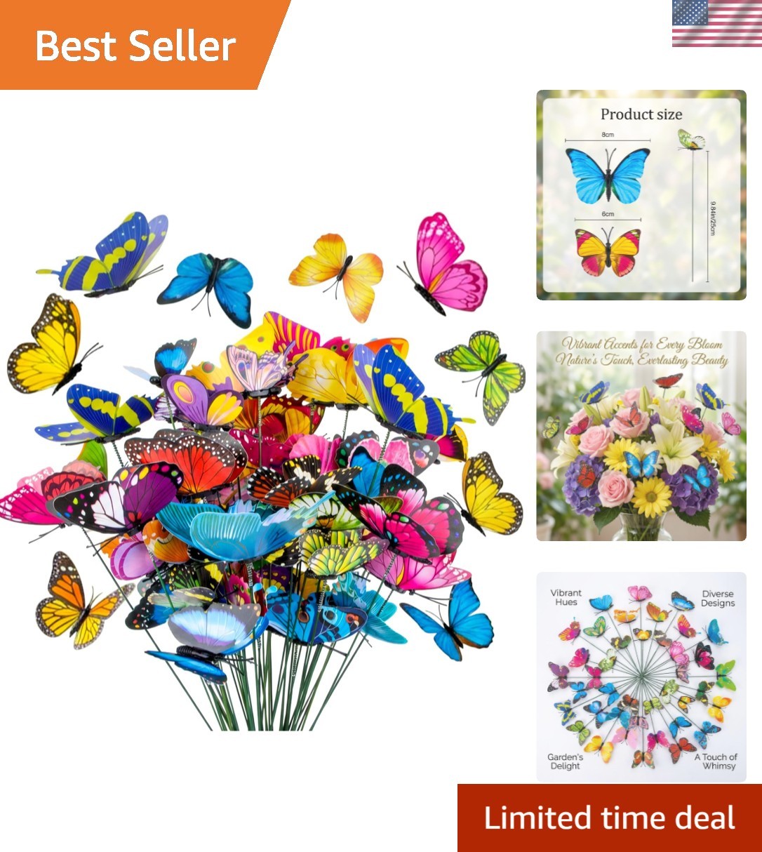 RAINFLOW 50PCS Butterfly Decorations - Garden Stakes Butterfly, Mixed Colors RAINFLOW 50PCS Butterfly Decorations - Garden Stakes Butterfly, Mixed Colors