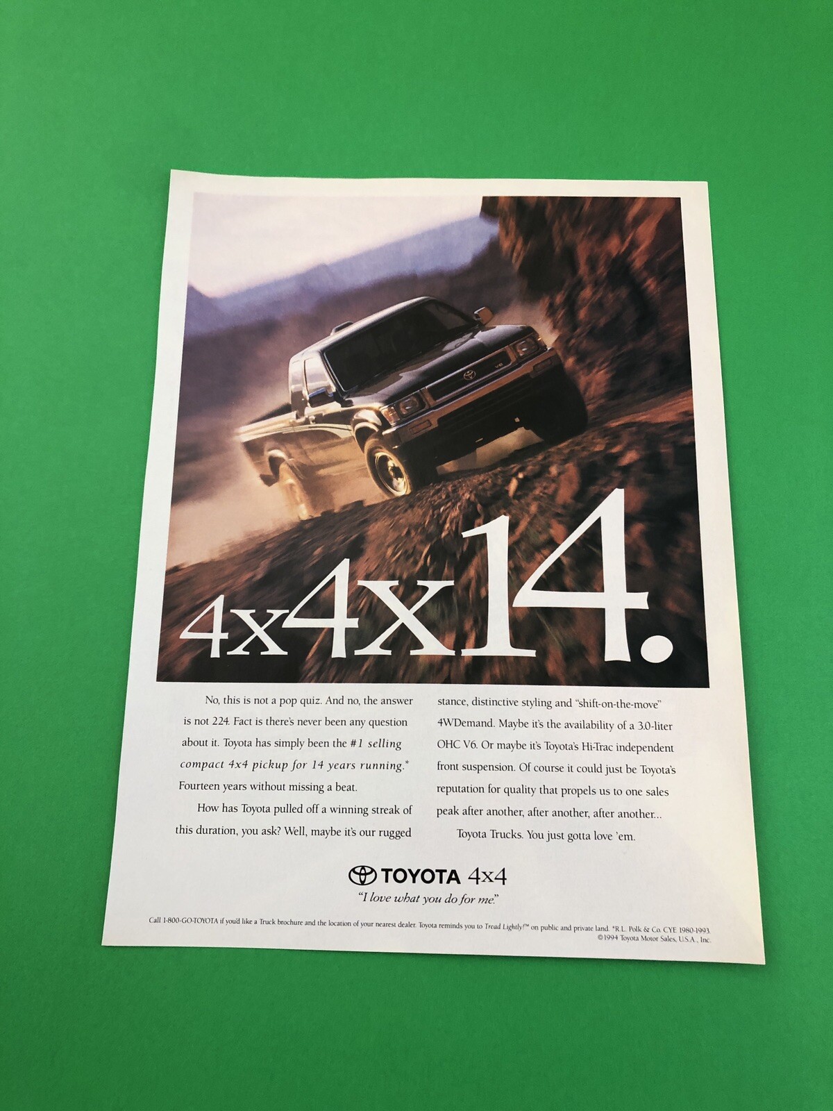 1994 1995 TOYOTA 4X4 PICK UP TRUCK ORIGINAL PRINT AD ADVERTISEMENT