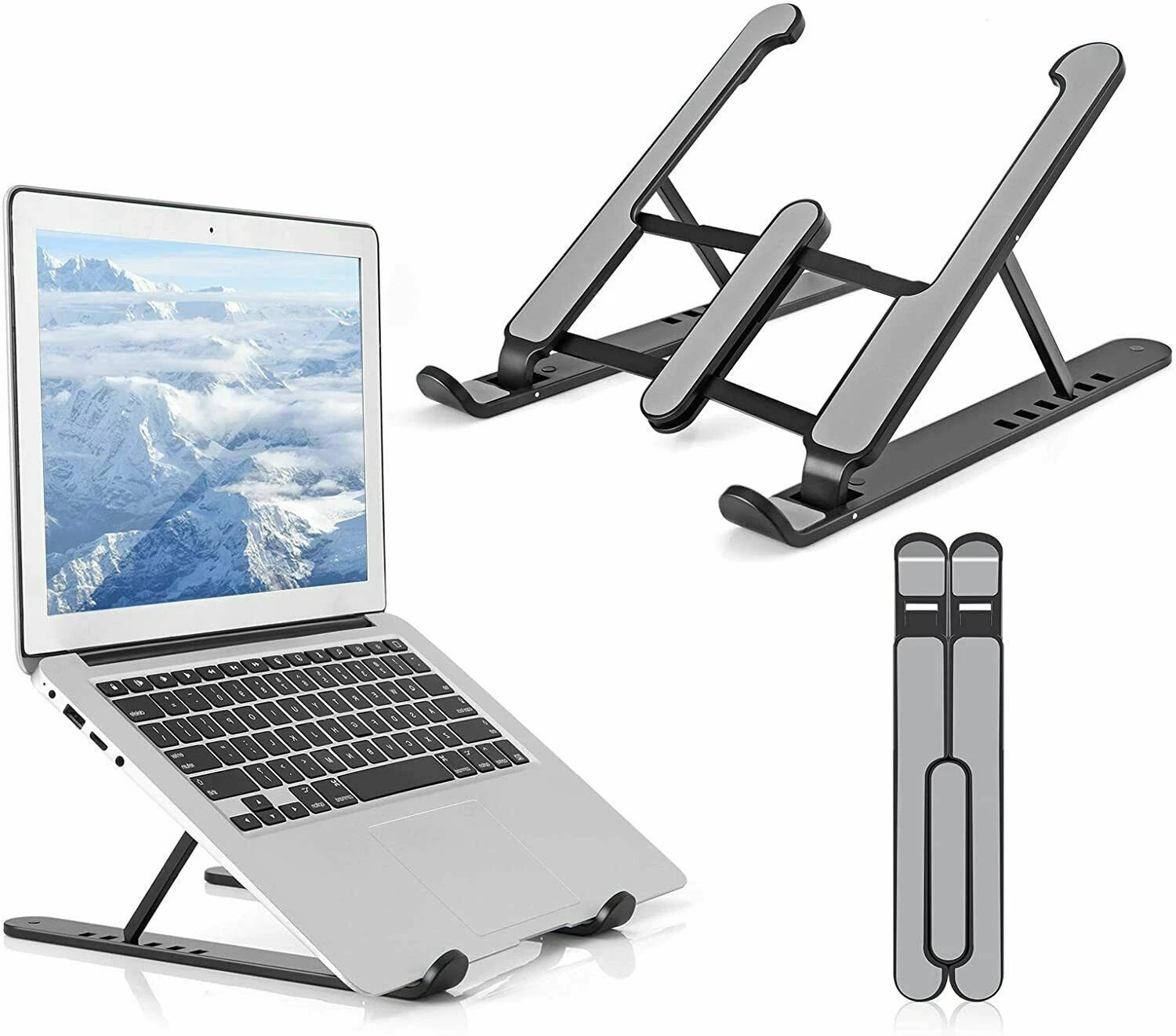 Foldable Adjustable Laptop Stand Dual Phone Holder Portable Notebook Tablet