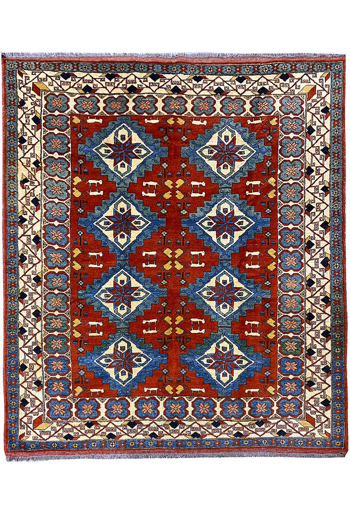 SQAURE 6x7 Genuine Chechen Kazak Rug #PIX-19268