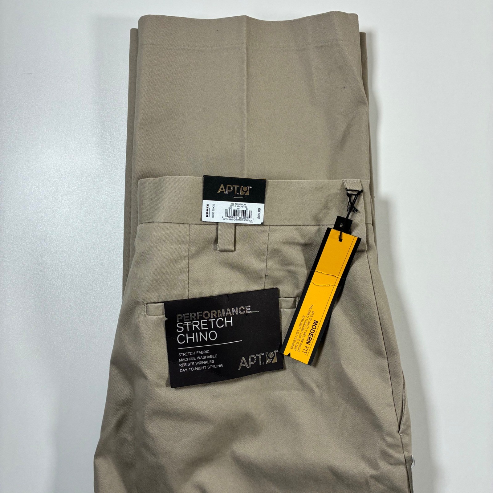 NEW Apt. 9 Performance Stretch Chino Pants 30x32 Khaki Tan Modern Fit