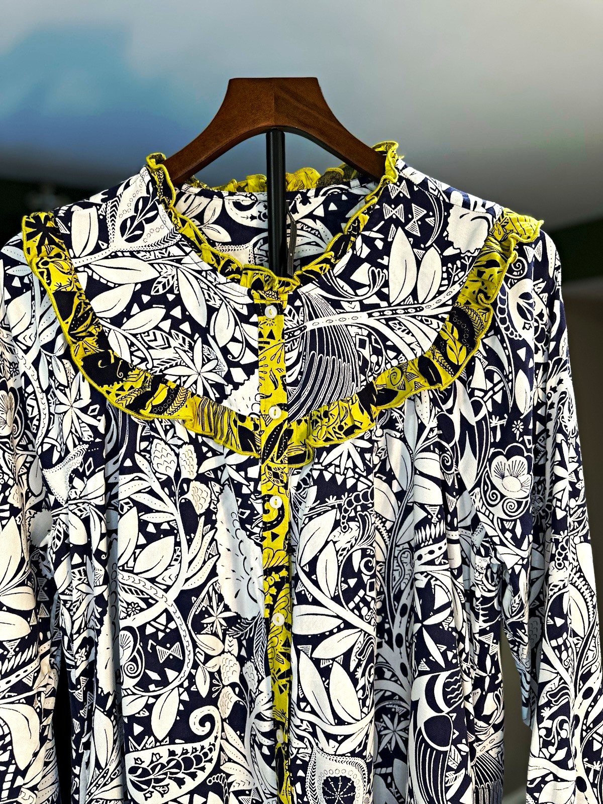 By Anthropologie Womens Navy Floral Print Ruffle Tiered Long Sleeve Mini Dress M