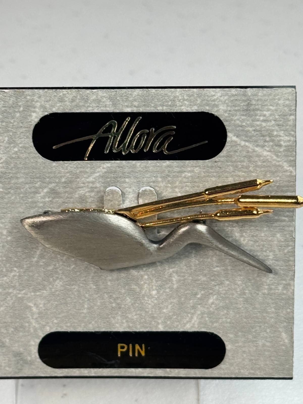 Vintage Brooch Allara Abstract Crane Bird Gold Silver Tone Modernist Figural Pin