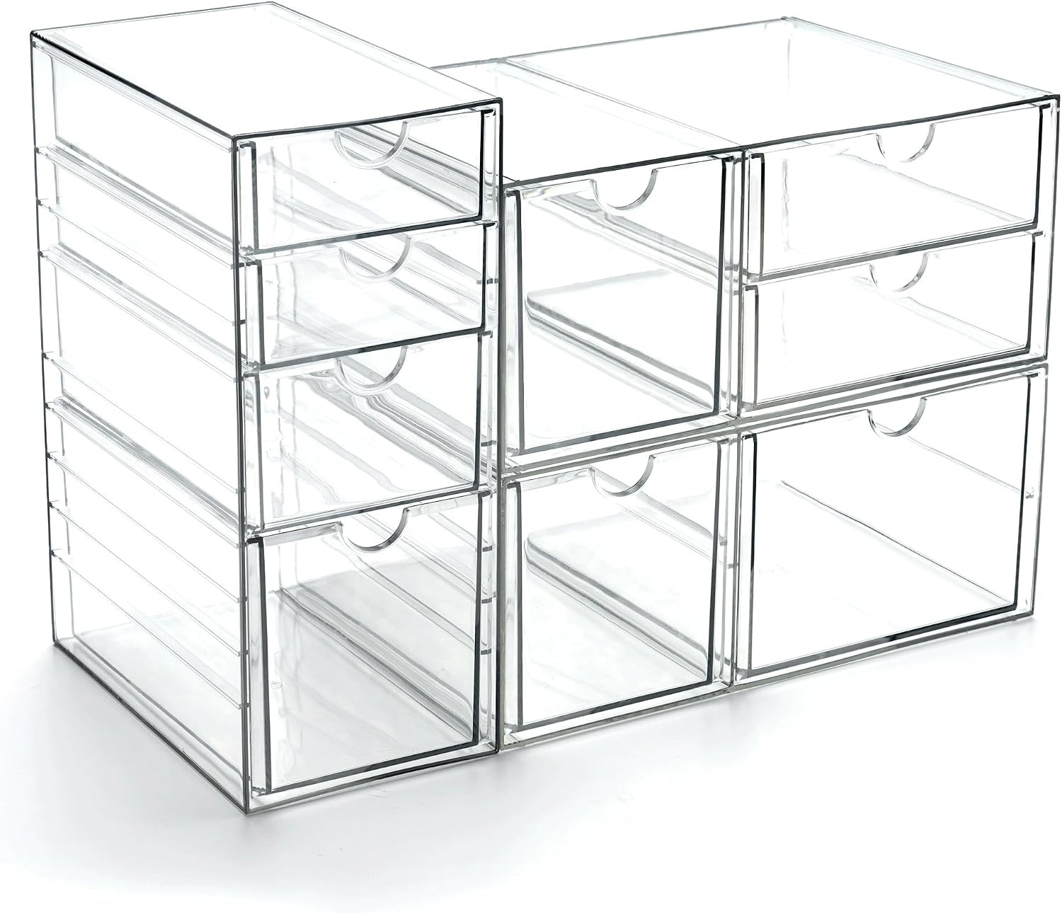 Prsildan Acrylic Drawer Makeup Organizer with 9 Drawers, Set of 3 Office Desk Or