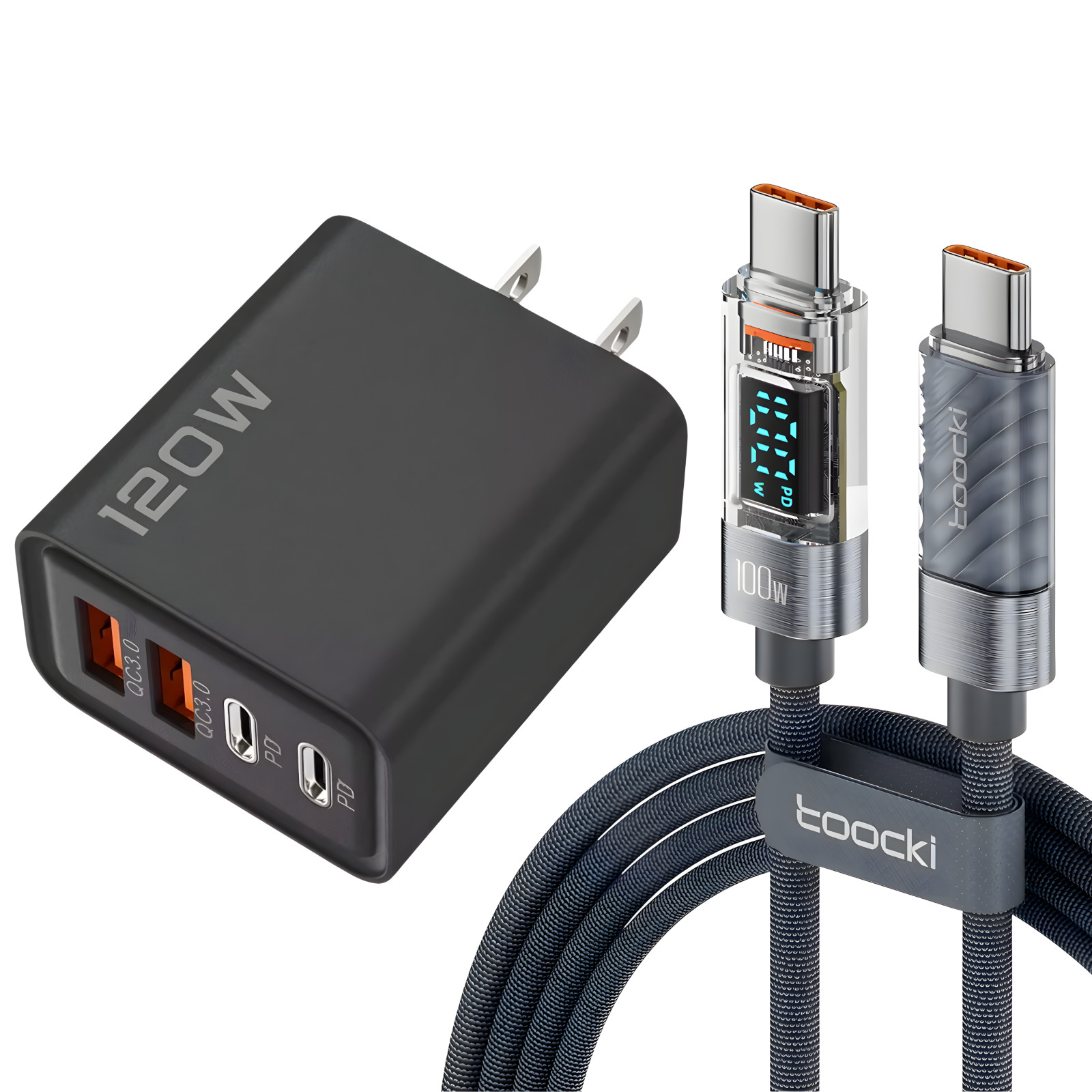 120W 4-Port USB-C Fast Charger OR 100W Watt Display Cable (Select Item)