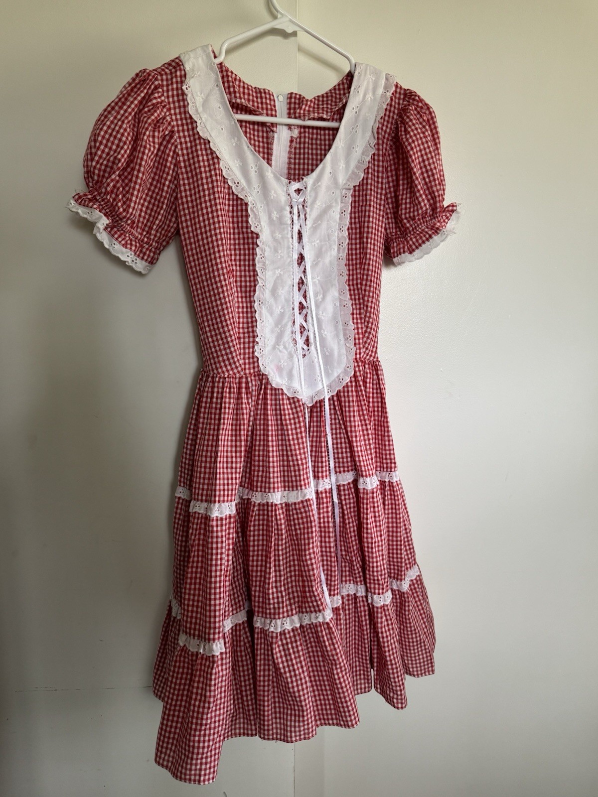 Vintage Red Gingham Lace Up Prairie Dress size small Vintage Red Gingham Lace Up Prairie Dress size small