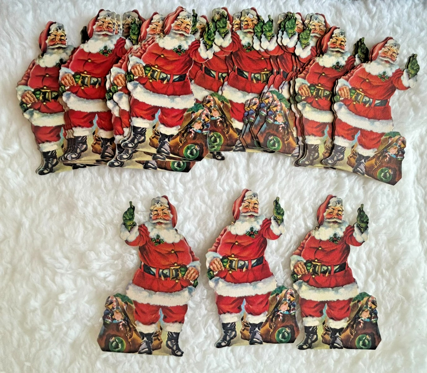 Set of 33 Vintage Die-Cut Cardboard Santas w/Presents 3.75\