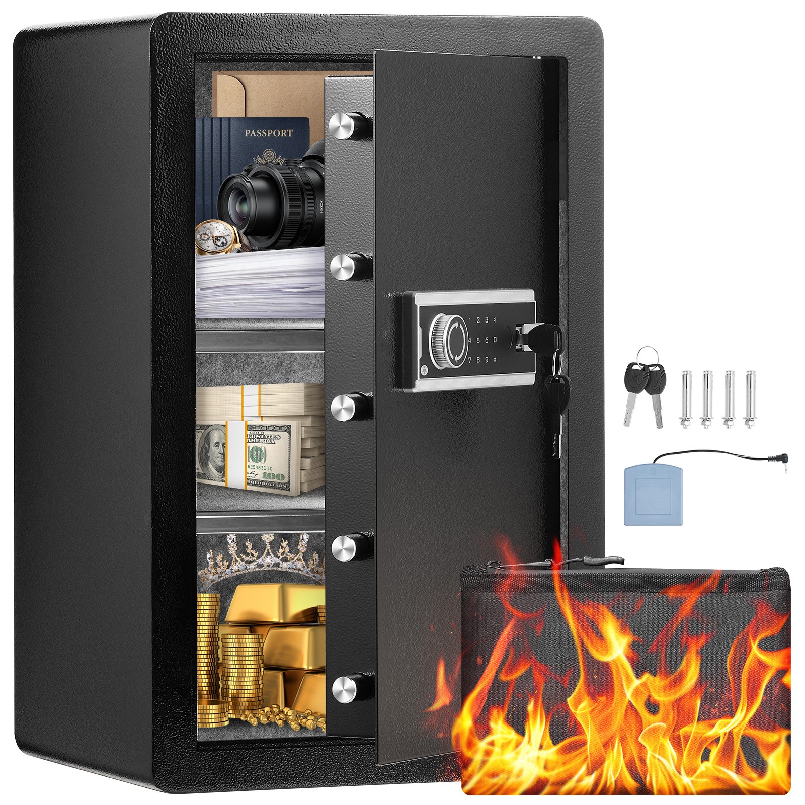 Uimoso Single Door 3.5 cu.ft Safe Box with Key Lock & Password LED Light Black
