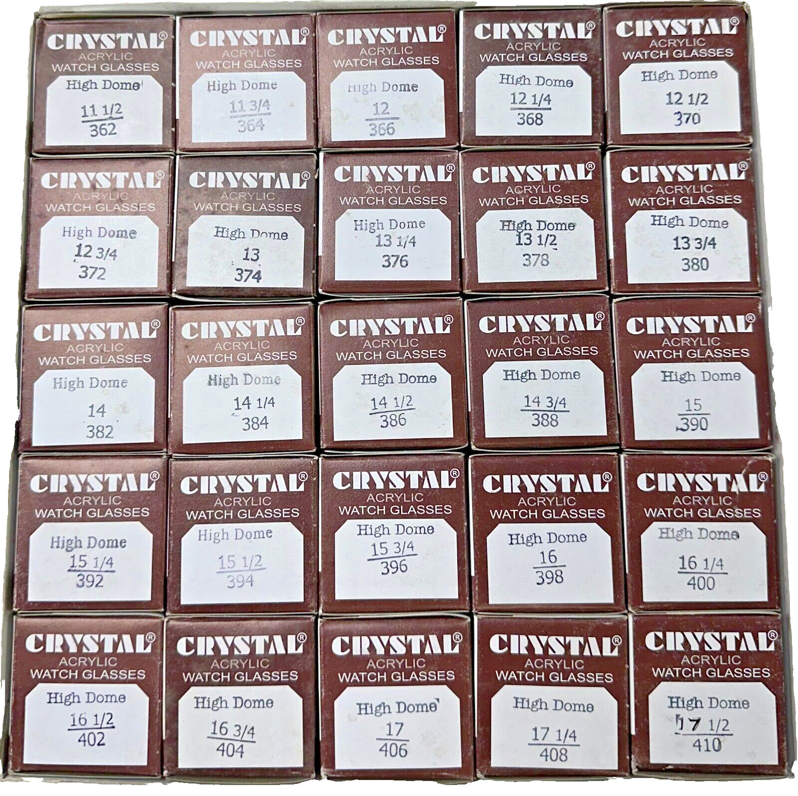 Assortment Watch Plastic Crystals, 250pcs, High Dome Size 36.2mm to 41.0mm Assortment Watch Plastic Crystals, 250pcs, High Dome Size 36.2mm to 41.0mm