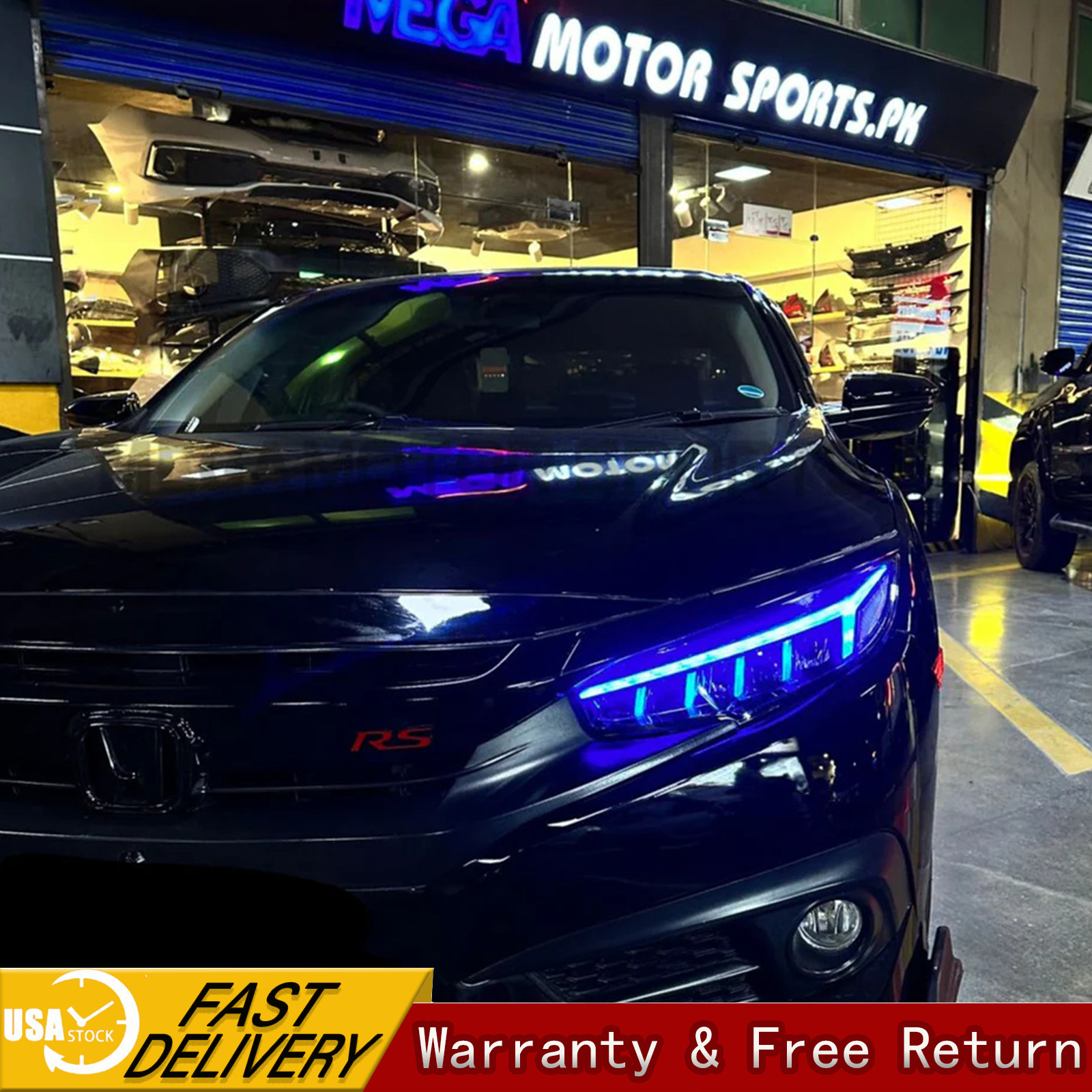 Pair Sequential RGB LED Headlights For 2016-21 Honda Civic Sedan/Coupe/Hatchback
