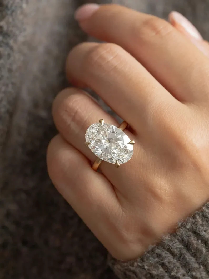 IGI 4Ct Oval-Cut Lab Grown Diamond Hidden Halo Engagement Ring 14K Yellow Gold