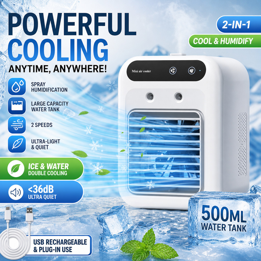 Portable Air Conditioner 3-in-1 Quiet AC Unit Air Cooler Humidifier Cooling Fans