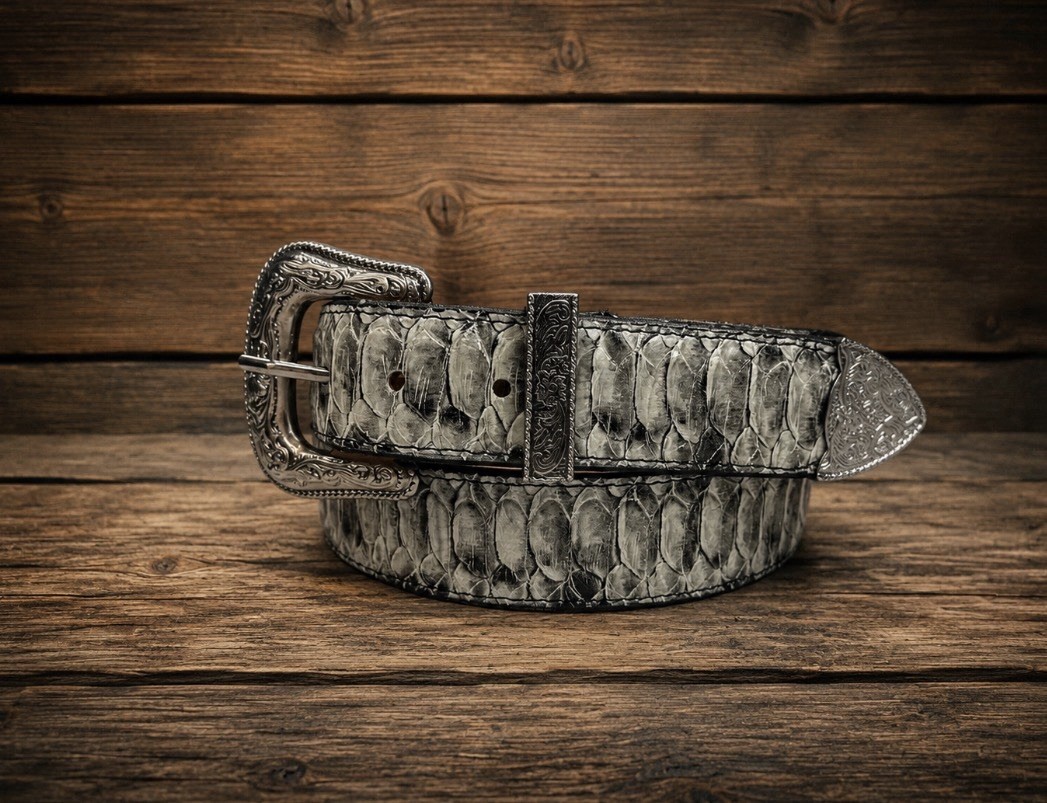 Men’s Western Leather Belt Python Natural Print 726B2 Men’s Western Leather Belt Python Natural Print 726B2