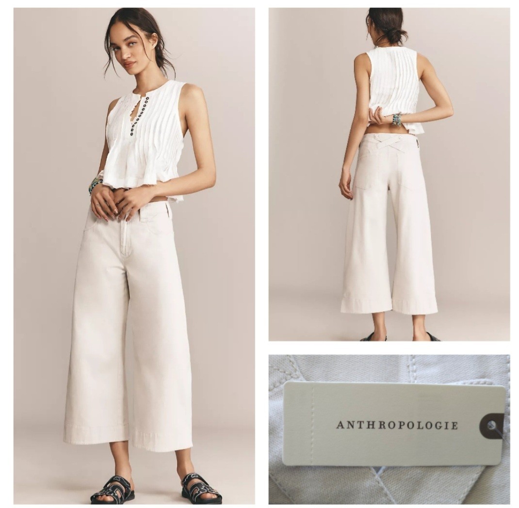 Anthropologie Pilcro Slouchy Cropped Carpenter Pants White Sand Size 27 NWT $148