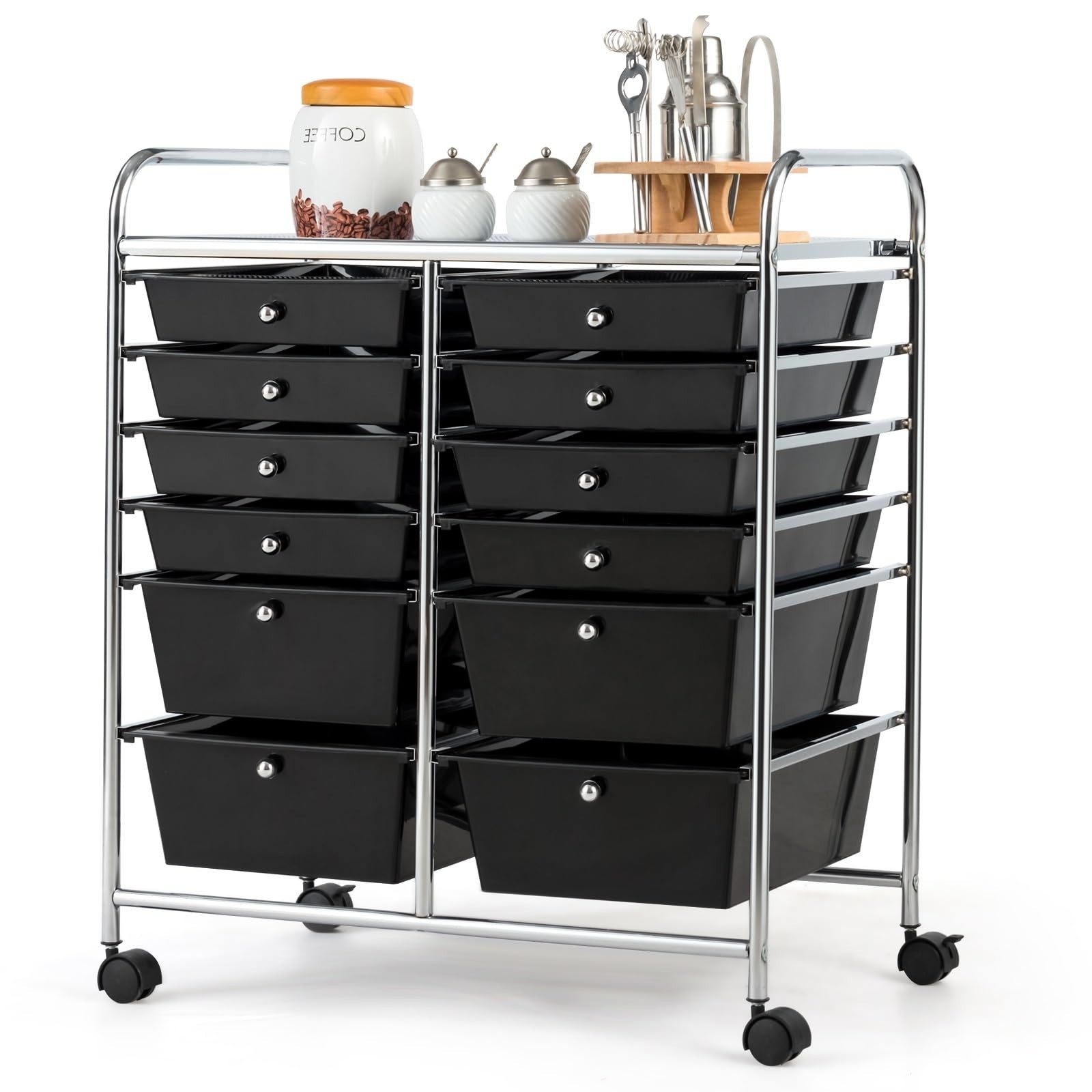 OFFICEJOY 12 Drawer Rolling Storage Cart, Black, Portable Handle, Lockable OFFICEJOY 12 Drawer Rolling Storage Cart, Black, Portable Handle, Lockable