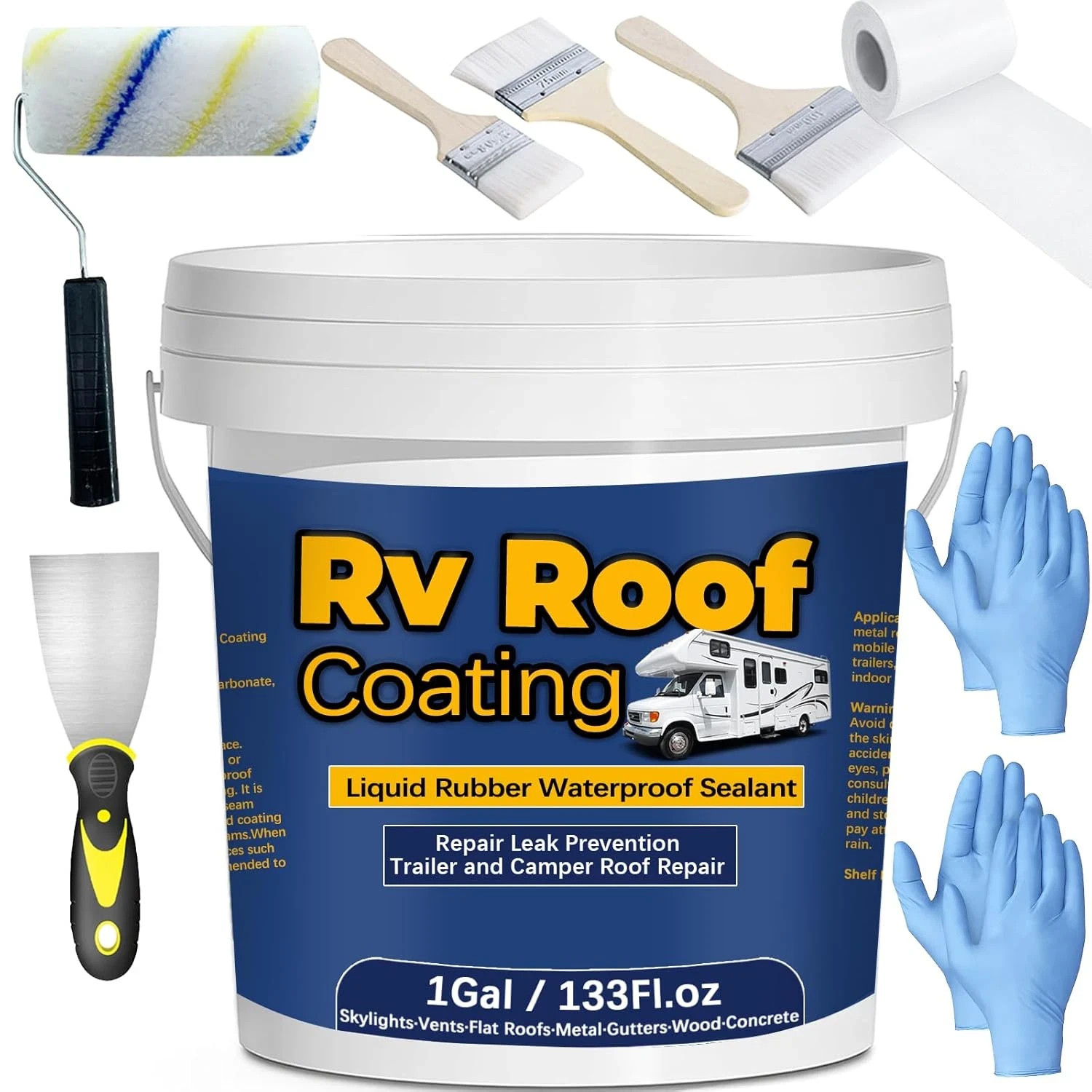 1Gal/133Fl.Oz Liquid Rubber Rv Roof Coating White Waterproof Sealant Camper Roof 1Gal/133Fl.Oz Liquid Rubber Rv Roof Coating White Waterproof Sealant Camper Roof