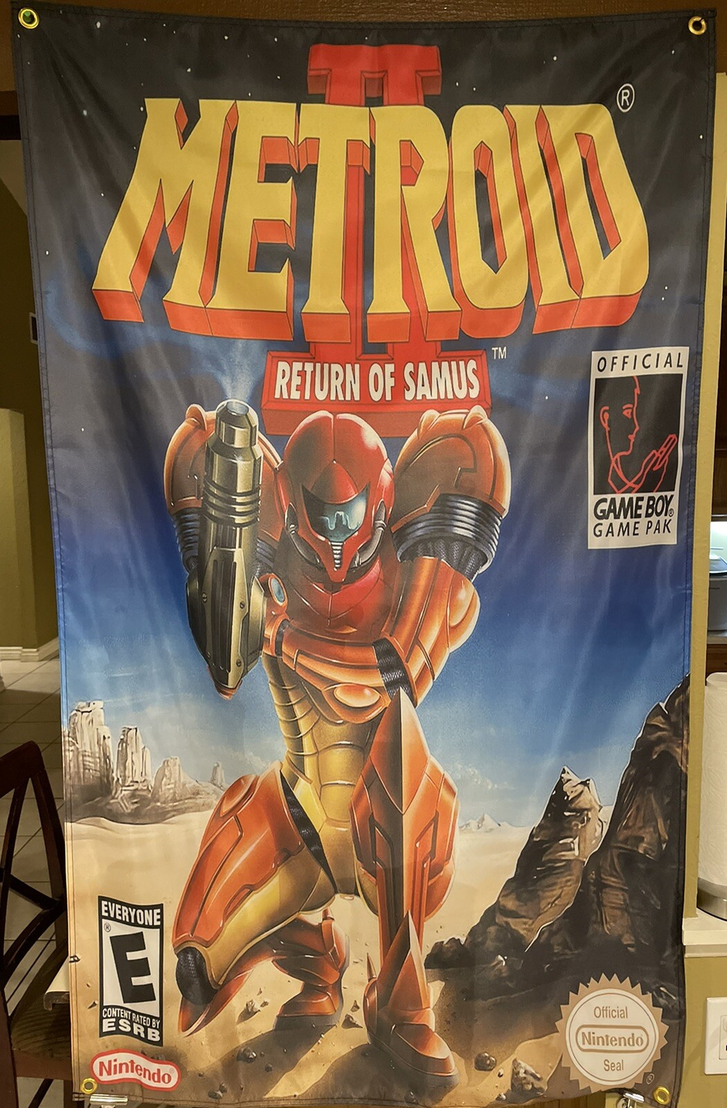 Metroid II 2 Return of Samus Nintendo Game Boy Boxart 5\' Flag Poster 1994 Metroid II 2 Return of Samus Nintendo Game Boy Boxart 5\' Flag Poster 1994